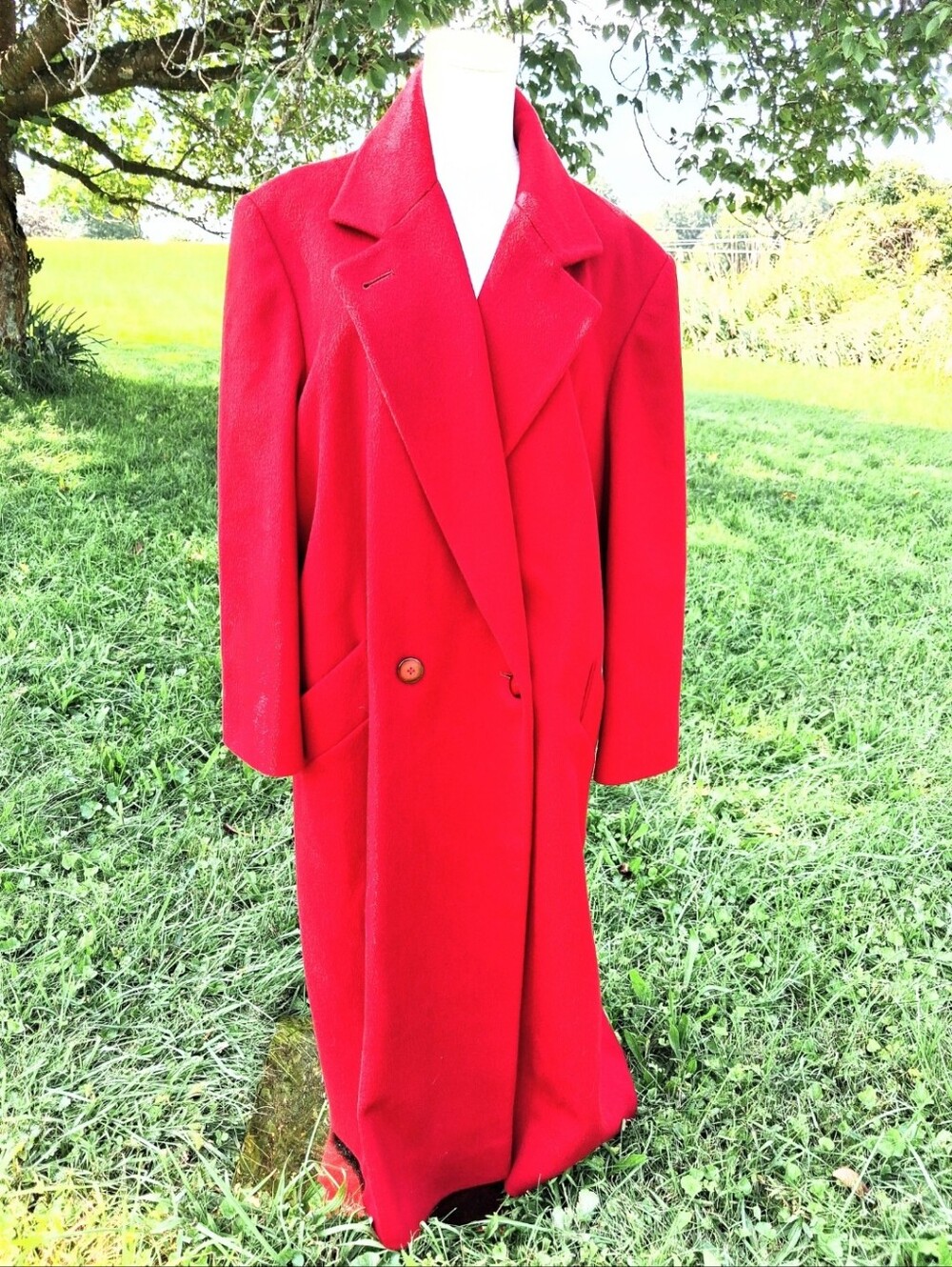70's Vintage Loring Red Wool Long Trench Coat Rare Condition Size Large To XL